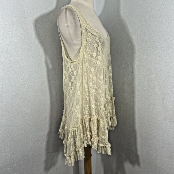 Free People Top Womens Small Ivory Everything in Lace Tunic Tiered Blouse - Picture 4 of 9